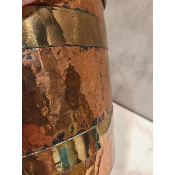 French Lion Hammered Copper Brass Jardiniere Planter Knocker Handles Décor 7"x9" - Picture 12 of 16